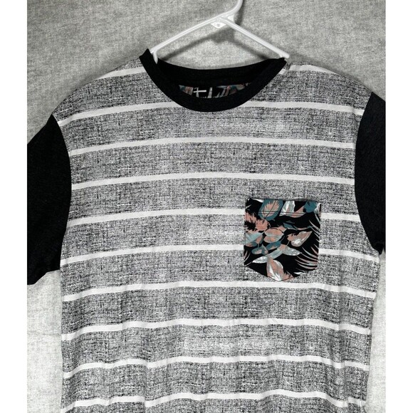 Public Opinion NWT Men’s Size Small Grey SS Pocket T Shirt Tropical Stripes - Picture 1 of 7